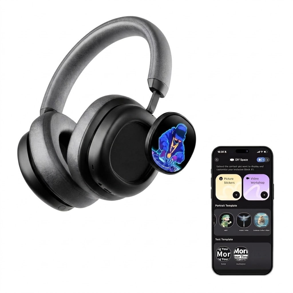 VWS (VISUAL WEARABLE STEREO)Wireless Over Ear Headphones Noise Cancelling OLED Touchscreen