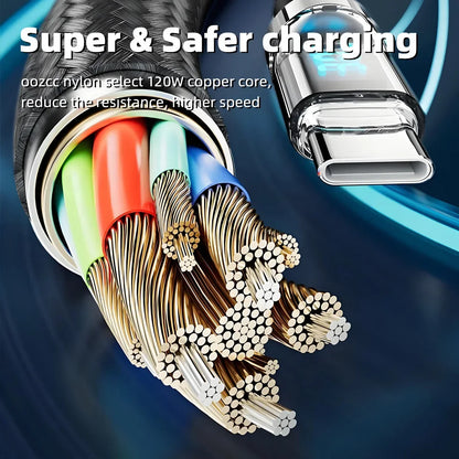 120W 5A USB-A to USB-C Fast Charging Cable with LCD Display