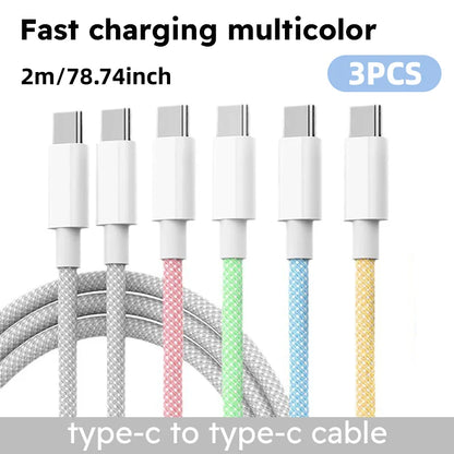 3-Pack 6FT 60W USB-C Fast Charging Cables