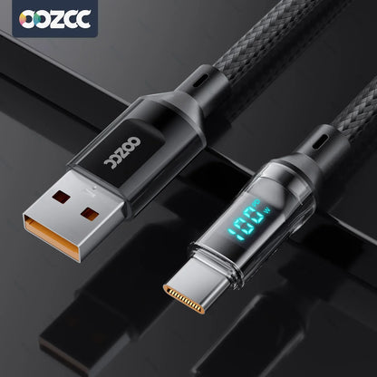 120W 5A USB-A to USB-C Fast Charging Cable with LCD Display