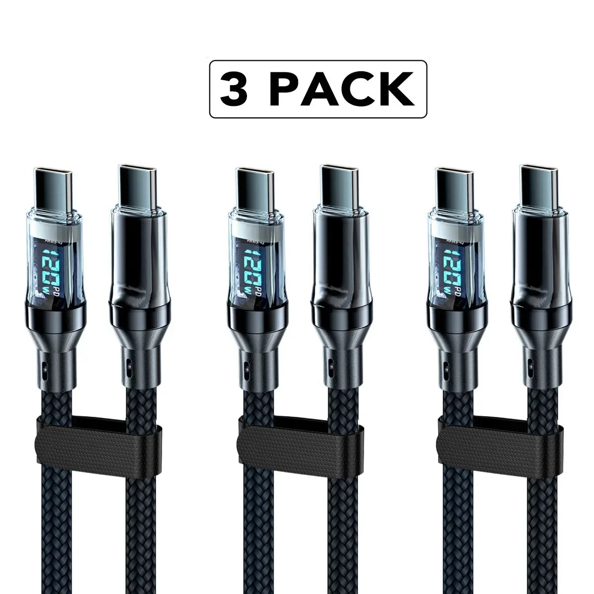 120W 5A USB-A to USB-C Fast Charging Cable with LCD Display