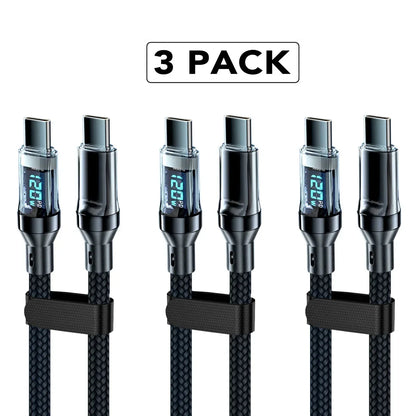 120W 5A USB-A to USB-C Fast Charging Cable with LCD Display