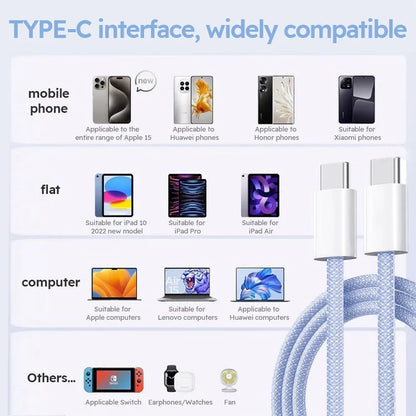 3-Pack 6FT 60W USB-C Fast Charging Cables