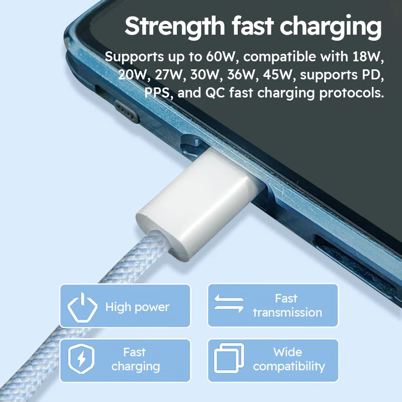 3-Pack 6FT 60W USB-C Fast Charging Cables