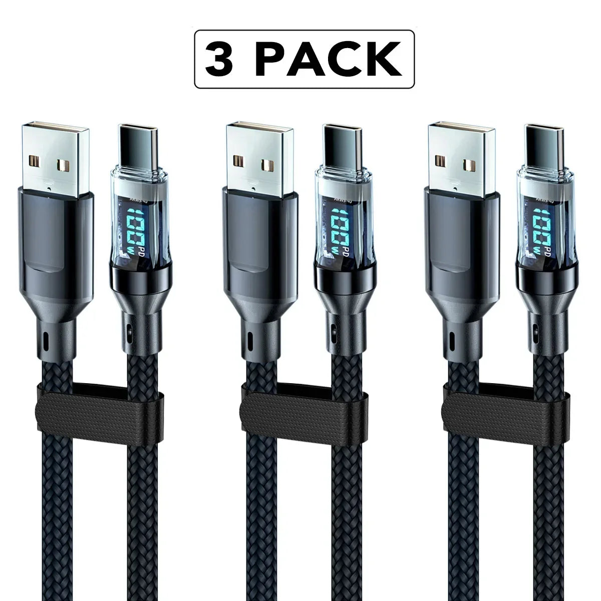 120W 5A USB-A to USB-C Fast Charging Cable with LCD Display