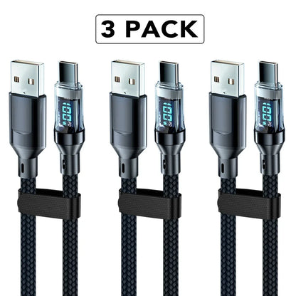 120W 5A USB-A to USB-C Fast Charging Cable with LCD Display